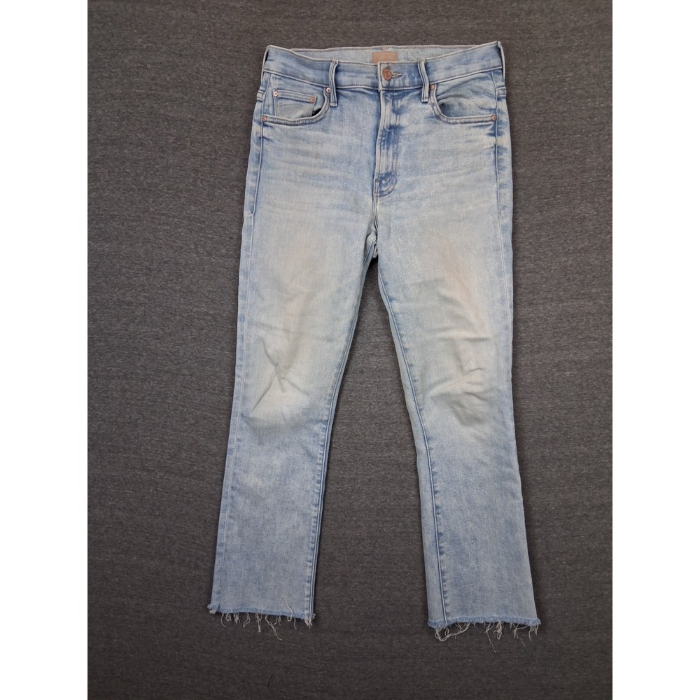 Mother Jeans 28 Blue Denim Insider Flood Tea Time Raw Hem Quiet Luxury Flaw